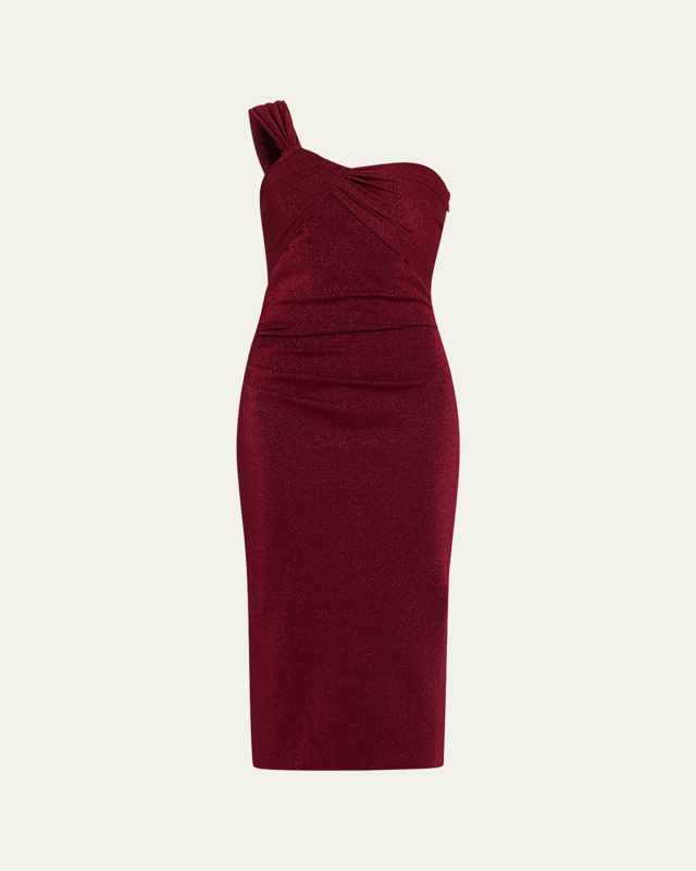 One-Shoulder Shimmer Bodycon Midi Dress